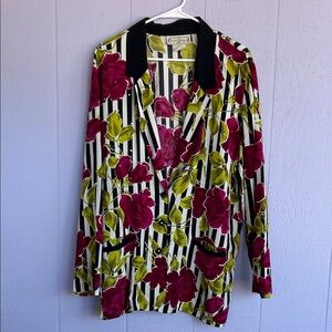 Vintage Saint Germain Paris Floral Striped Nylon Blazer